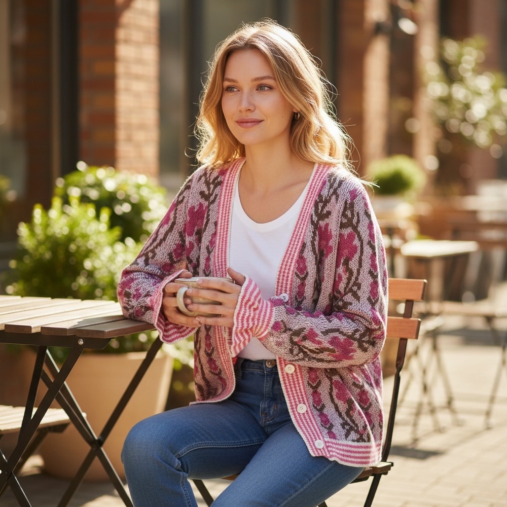 So Me Pink Floral Cardigan with Ruffle Cuffs